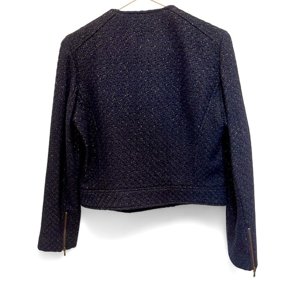 QMack Metallic Tweed Navy Blue Moto Jacket with Working Pockets Size Medium - Picture 3 of 16